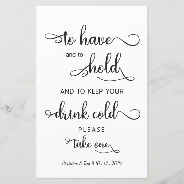 "Keep your drink cold" Modern Wedding Sign (Front)