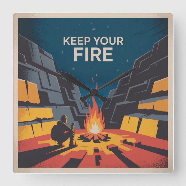 Keep Your Fire Square Wall Clock (Front)