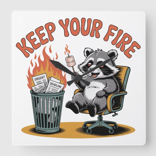 Keep Your Fire Square Wall Clock (Front)
