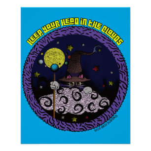 Keep Your Head In The Clouds Cartoon Wizard Cat Poster