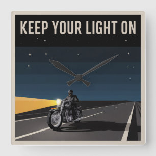 Keep Your Light On Square Wall Clock