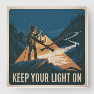 Keep Your Light On Square Wall Clock