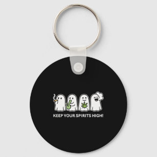 Keep Your Spirits High Ghost Smoking Weed Hallowee Key Ring