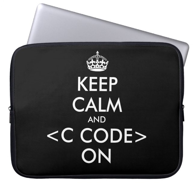 KeepCalm and c code on laptop sleeve | Geek humour (Front)