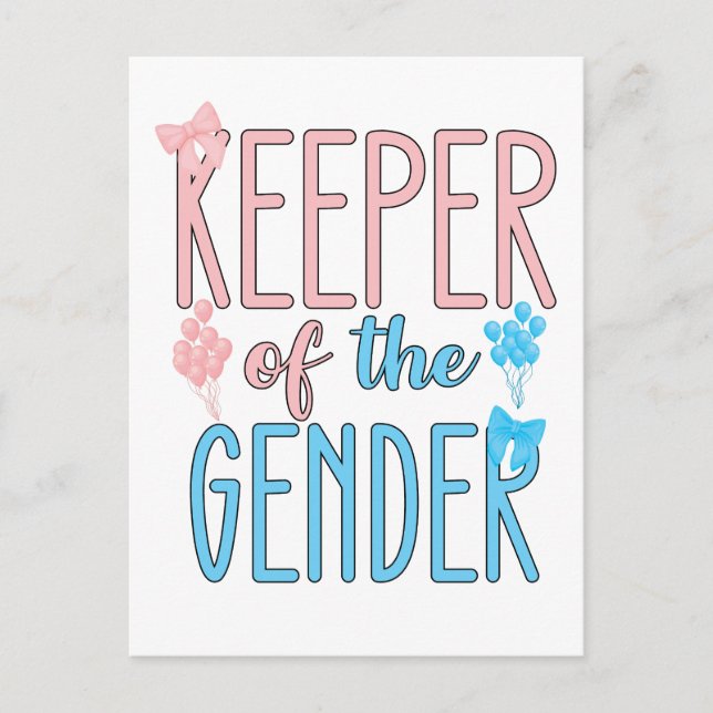 Keeper Of Gender Reveal Boy Girl Pink Blue Invitation Postcard (Front)