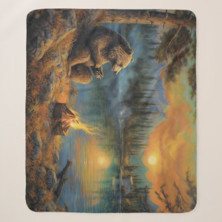 Keeper of the Autumn Flame | Grizzly Bear Campfire Sherpa Blanket