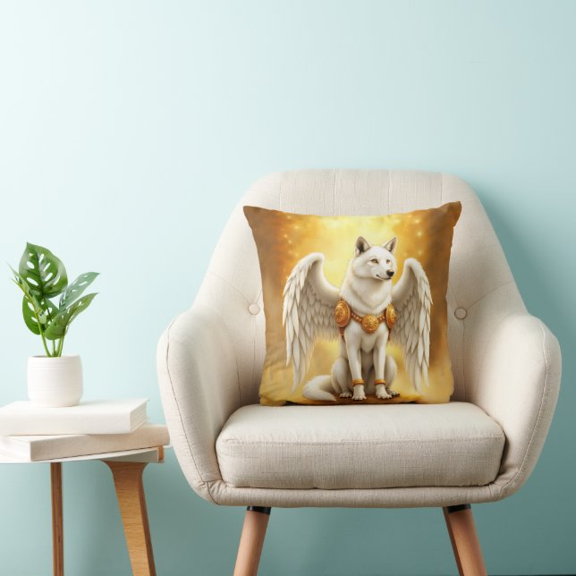 Keeper of the Dawn – The White Winged Wolf.  Cushion (Chair)