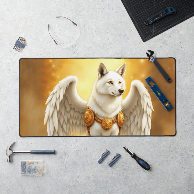 Keeper of the Dawn – The White Winged Wolf.  Desk Mat (Workstation)