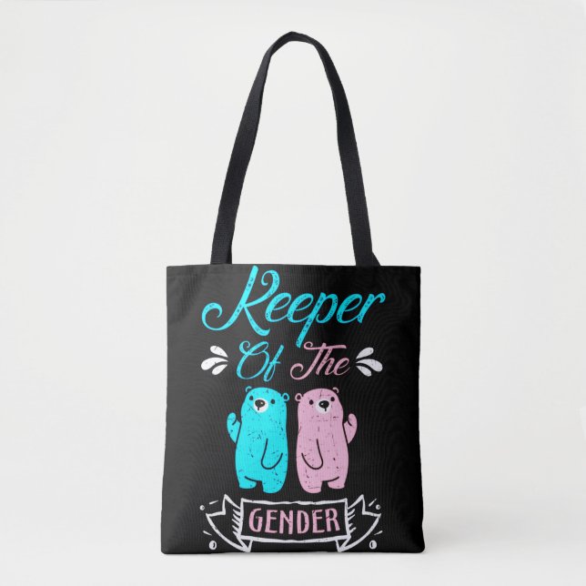 Keeper of the Gender Pink and Blue Teddy Bear Tote Bag (Front)