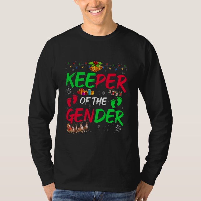 Keeper Of The Gender Reveal Announcement Reindeer T-Shirt (Front)