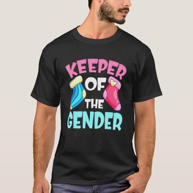 Keeper Of The Gender Reveal Baby Sock  Pink Blue T-Shirt (Front)