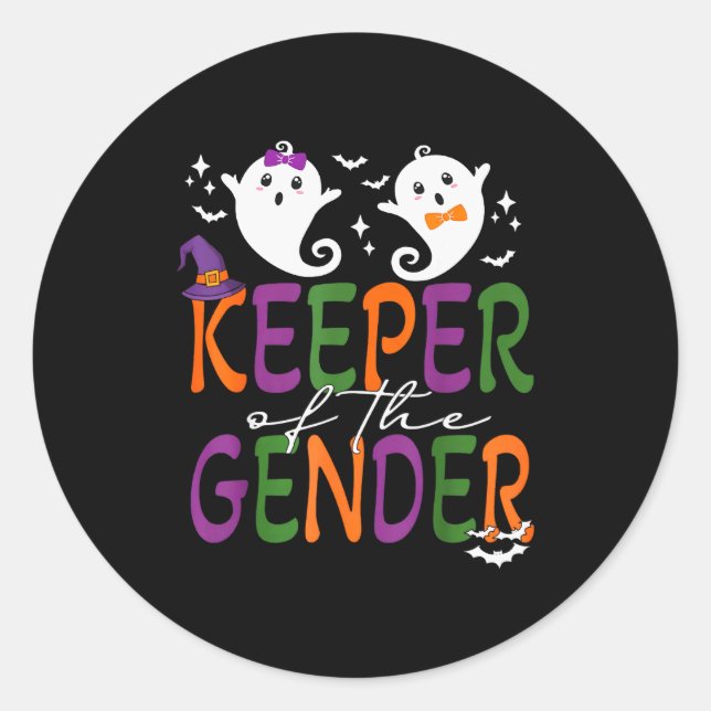 Keeper Of The Gender Reveal Halloween Pregnancy An Classic Round Sticker (Front)