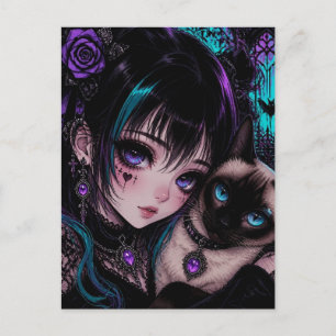 Keeping in Touch   Anime Girl & Cat Postcard