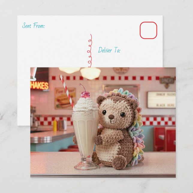 Keeping in Touch  | Hedgehog and Milkshake Postcard (Front/Back)
