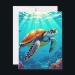 Keeping in Touch  | Sea Turtle Postcard<br><div class="desc">Beautiful ai illustration of a sea turtle swimming through the ocean with vibrant colourful postcard. If you are travelling,  vacationing or just collect postcards,  here is a unique one for you!</div>
