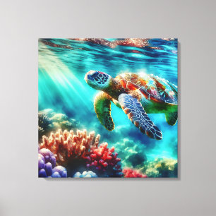 Keeping in Touch    Sea Turtle Swimming Canvas Print