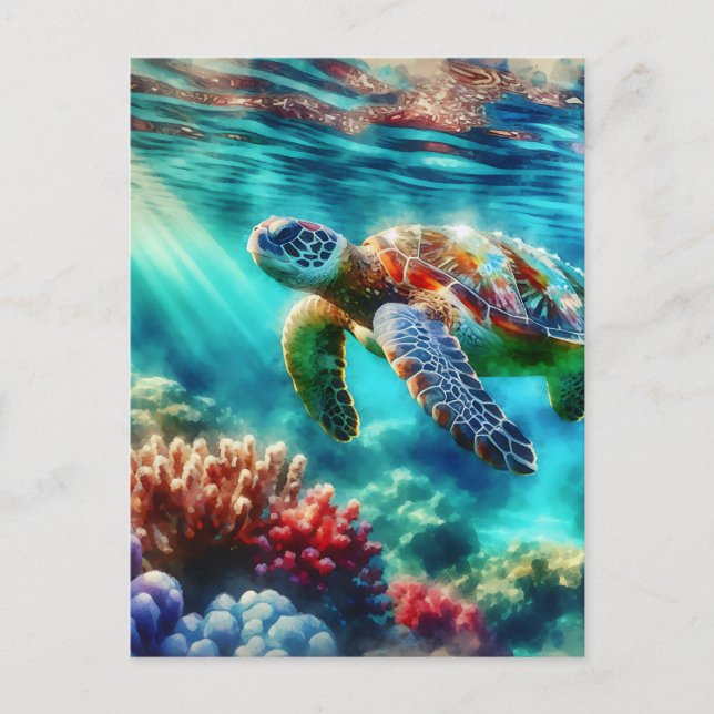 Keeping in Touch  | Sea Turtle Swimming Postcard (Front)