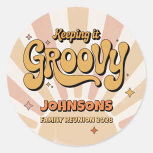 Keeping it Groovy Custom Family Name Sunburst Classic Round Sticker