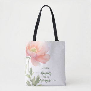 Keeping You in Prayer Support Watercolor Flower Tote Bag