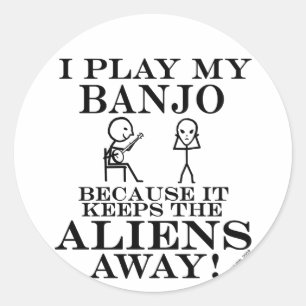 Keeps Aliens Away Banjo Classic Round Sticker