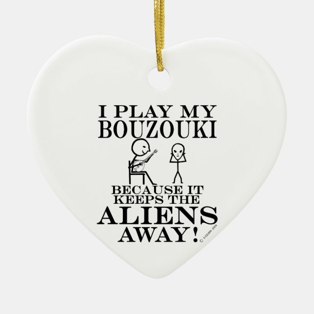 Keeps Aliens Away Bouzouki Ceramic Tree Decoration (Front)