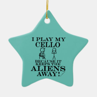 Keeps Aliens Away Cello Ceramic Ornament