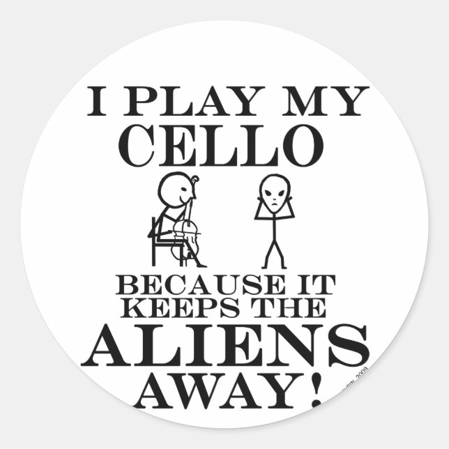 Keeps Aliens Away Cello Classic Round Sticker (Front)