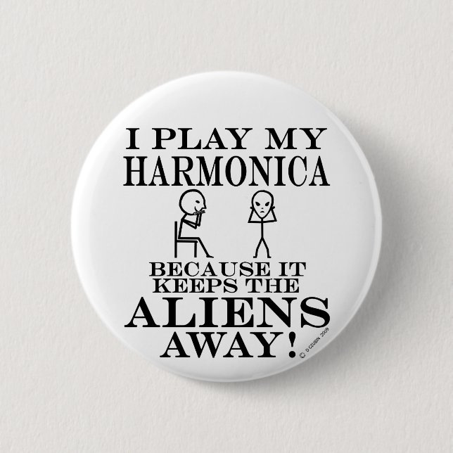 Keeps Aliens Away Harmonica 6 Cm Round Badge (Front)