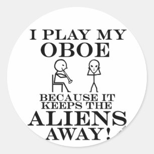 Keeps Aliens Away Oboe Classic Round Sticker