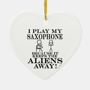 Keeps Aliens Away Saxophone Ceramic Tree Decoration