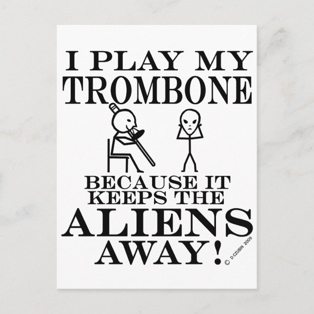 Keeps Aliens Away Trombone Postcard (Front)