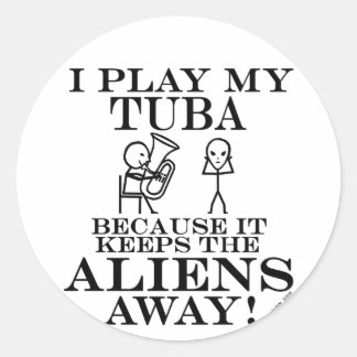 Keeps Aliens Away Tuba Classic Round Sticker