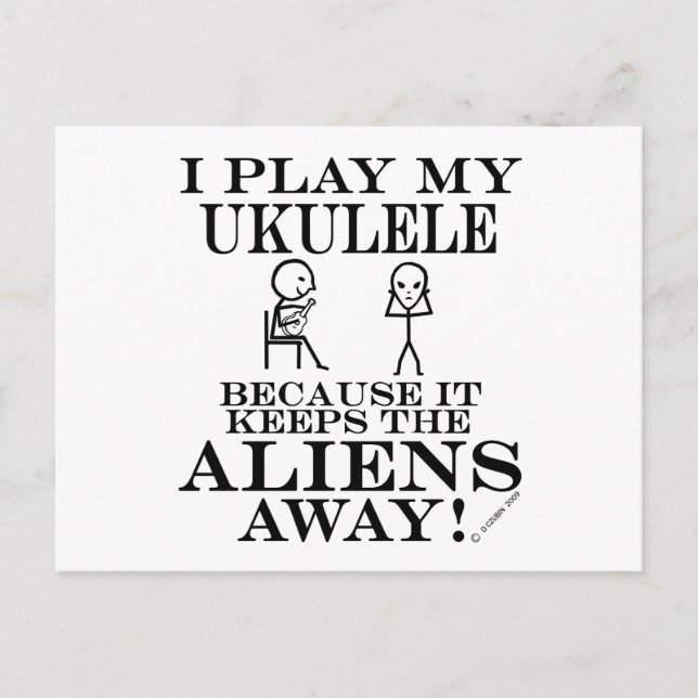 Keeps Aliens Away Ukulele Postcard (Front)