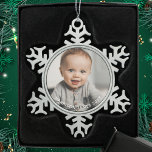 Keepsake Baby Photo Personalised Snowflake Pewter Christmas Ornament<br><div class="desc">Add your child's baby photograph,  name,  and year to customise this ornament for a unique,  beautiful gift for family. Grandparents will love this special keepsake! Easy to personalise and ready to gift!</div>