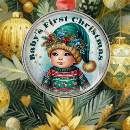 Keepsake Baby's First Christmas Photo Kid Memories Metal Tree Decoration