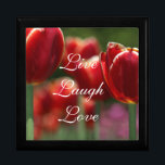 Keepsake Box/Red Tulips/Live Laugh Love Gift Box<br><div class="desc">Keepsake Box/Red Tulips/Live Laugh Love Display your favourite images on a vibrant tile inlaid into the lid of this beautiful jewellery box. Made of lacquered wood,  the jewellery box comes in Golden Oak,  Ebony Black,  Emerald Green,  and Red Mahogany. Soft felt protects your jewellery and collectibles.</div>