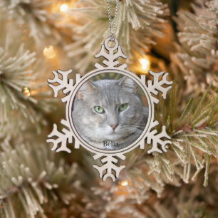 Keepsake Cat Photo Custom Pet Memorial Snowflake Pewter Christmas Ornament