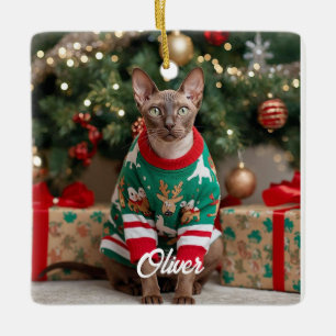 Keepsake Cornish Rex Cat Christmas Personalised  Ceramic Ornament