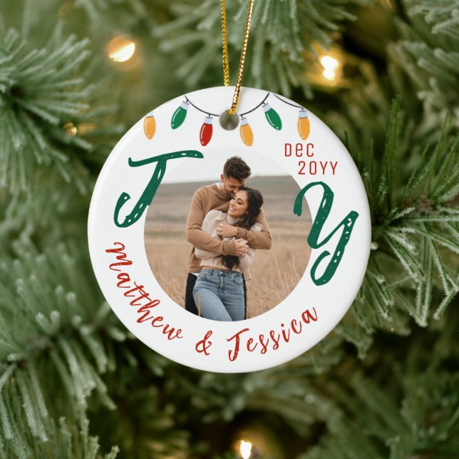 Keepsake Couples Photo White Joy Festive Christmas Ceramic Tree Decoration (Tree)