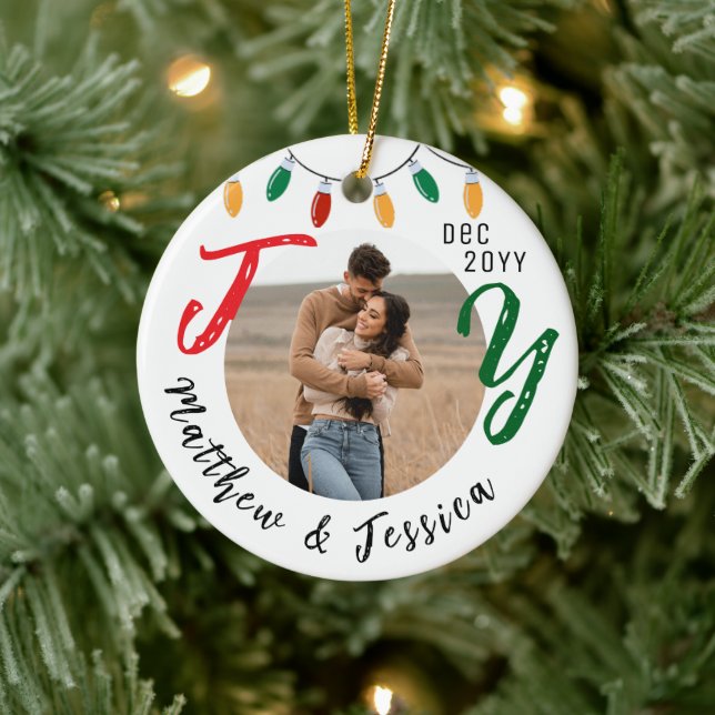 Keepsake Couples Photo White Joy Festive Christmas Ceramic Tree Decoration (Tree)