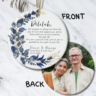 Keepsake from Godparents - Baptism Blue Leaves Ceramic Tree Decoration