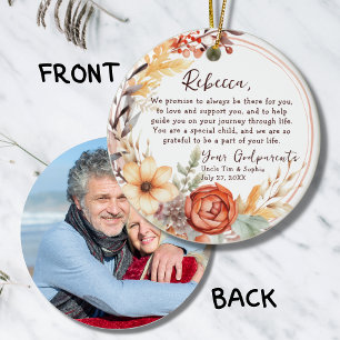 Keepsake from Godparents - Baptism Orange Flower Ceramic Tree Decoration