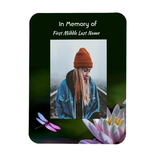 Keepsake Memorial Dragonfly Lotus Flower Magnet (Vertical)
