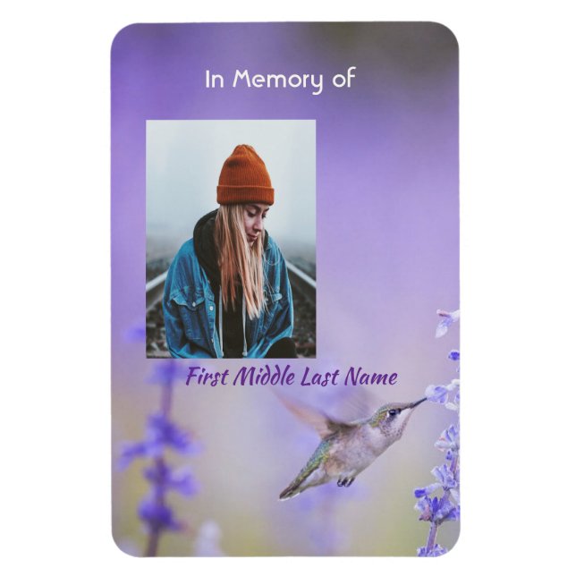 Keepsake Memorial Hummingbird Lavender Flowers Magnet (Vertical)