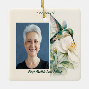 Keepsake Memorial  Hummingbird White Flowers Ceramic Ornament