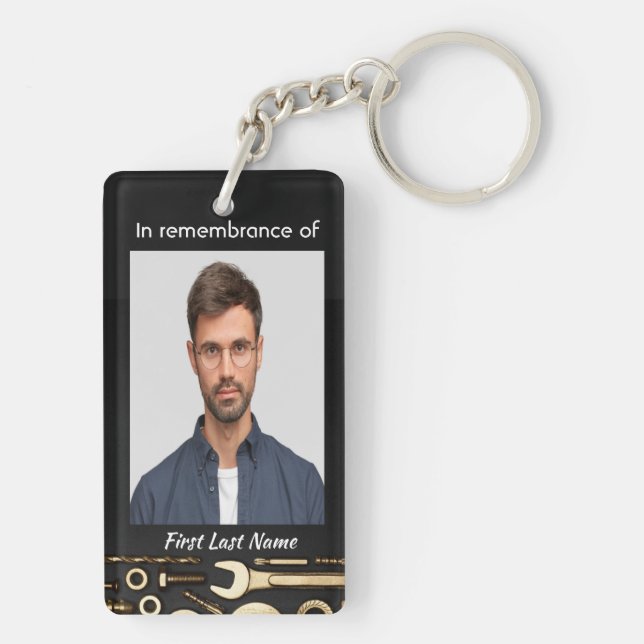Keepsake  Memorial Photo Prayer Tools Mechanic Key Ring (Back)