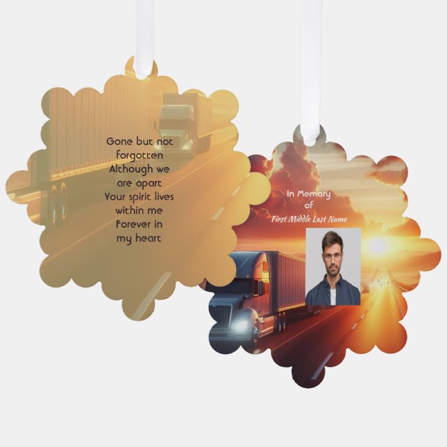 Keepsake Memorial Semi-Truck Tractor-trailer  Tree Decoration Card (Front/Back)