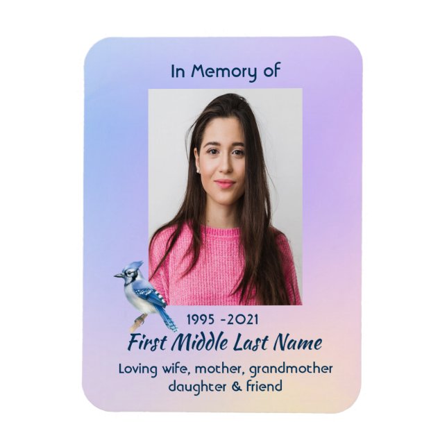 Keepsake Memorial Watercolor Bluejay Garden  Magnet (Vertical)