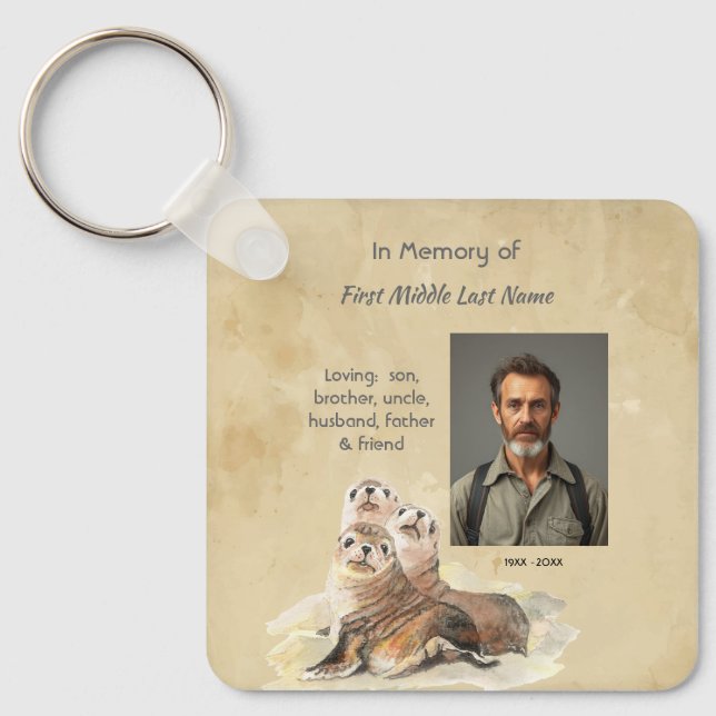 Keepsake Memorial  Watercolor Seals Animals Key Ring (Front)