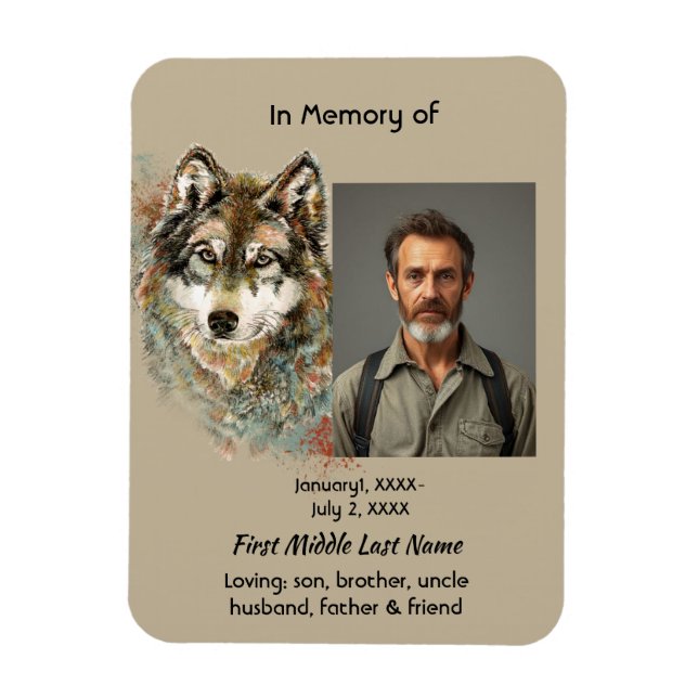 Keepsake Memorial Wolf Art Invitation Magnet (Vertical)